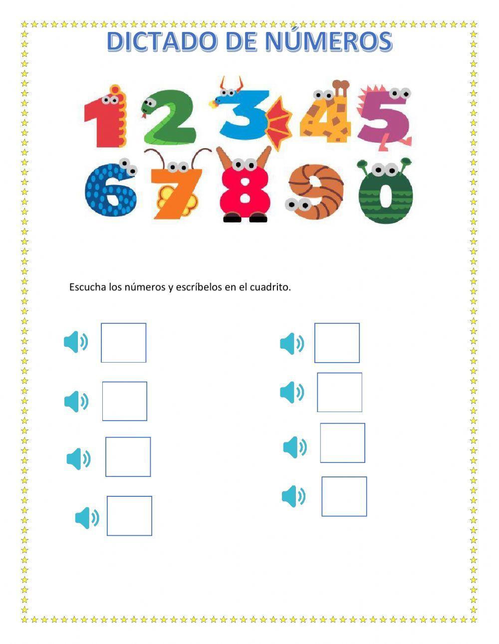 Dictado de números del 40 al 70