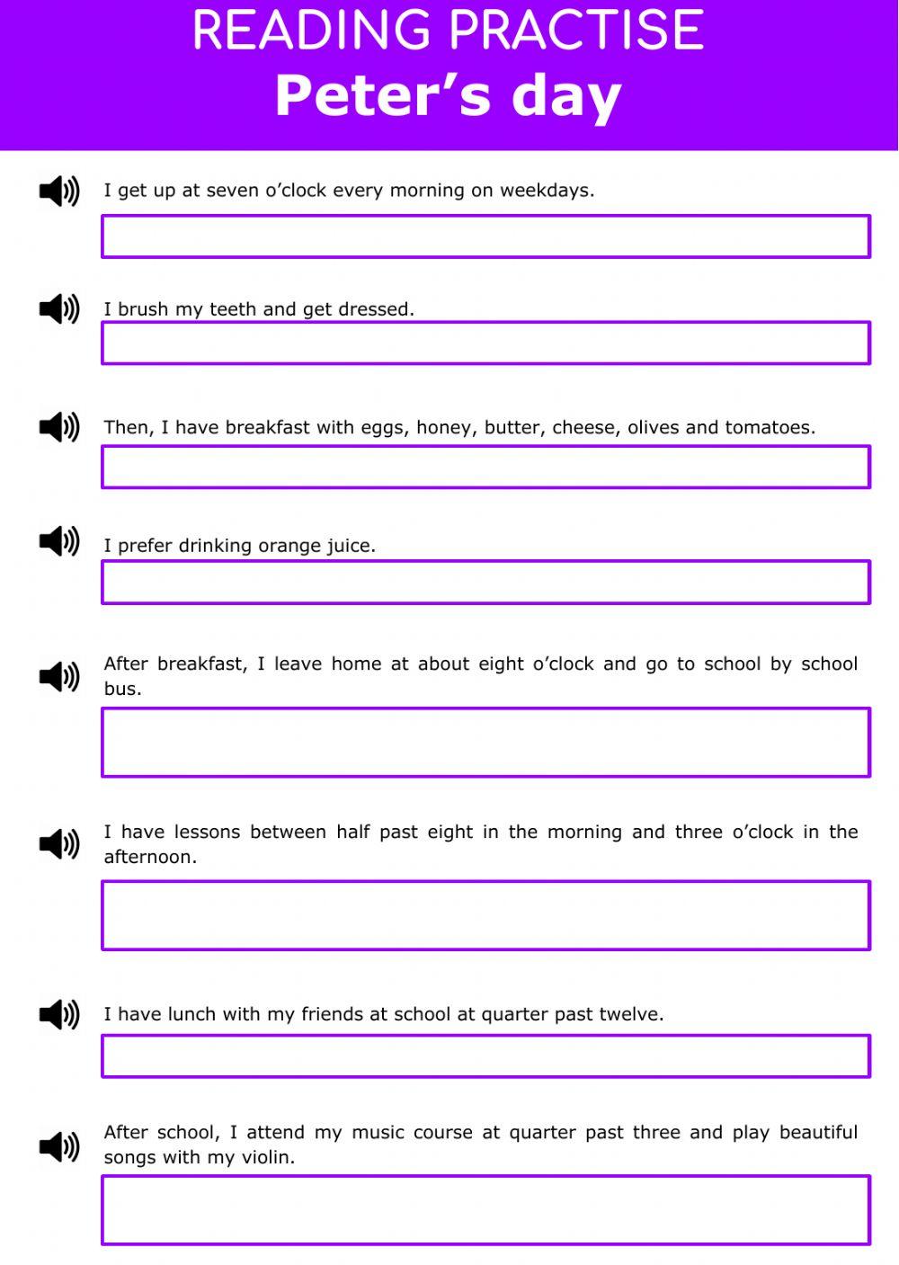 Reading Practice - Peter's day