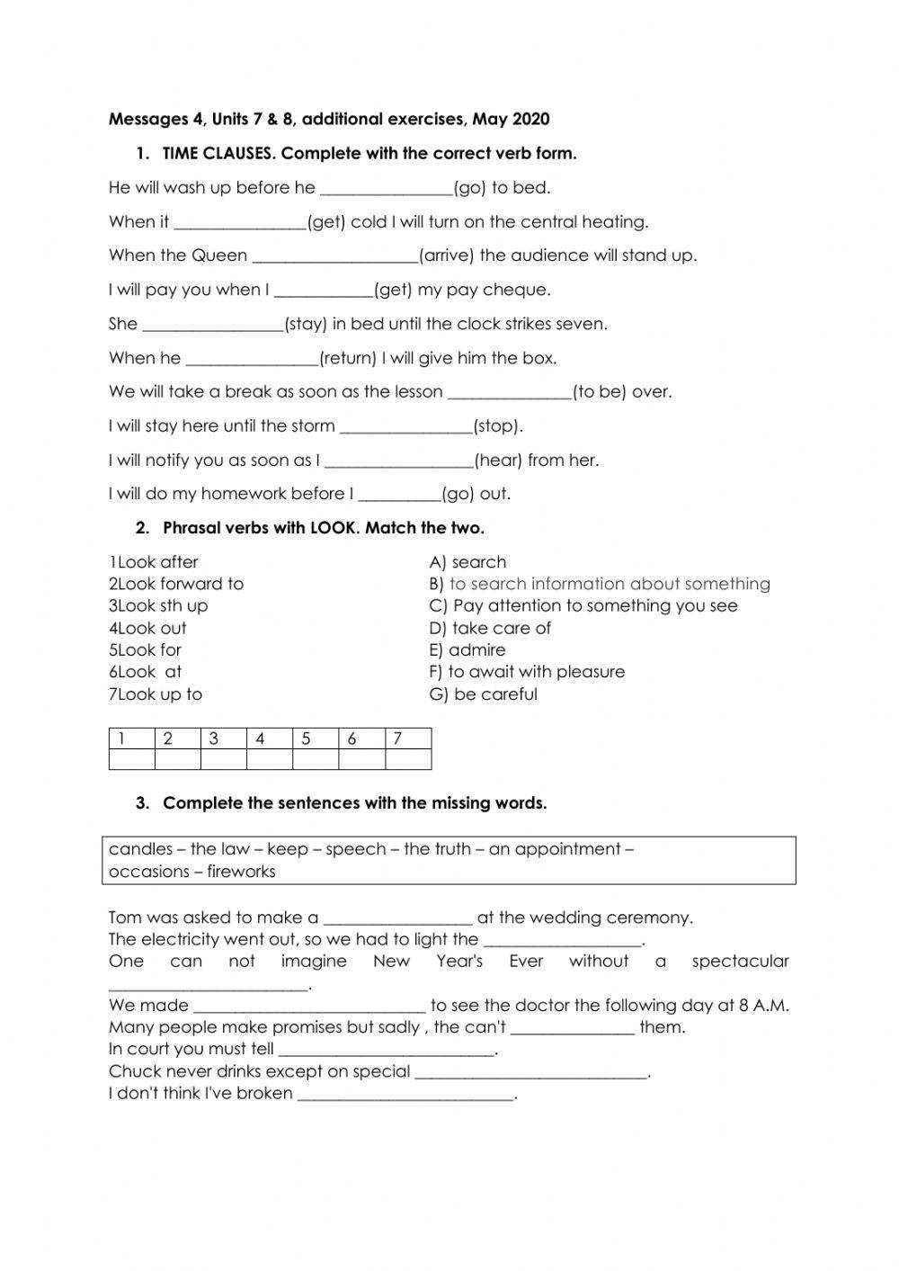 Messages 4, Units 7-9, extra exercises