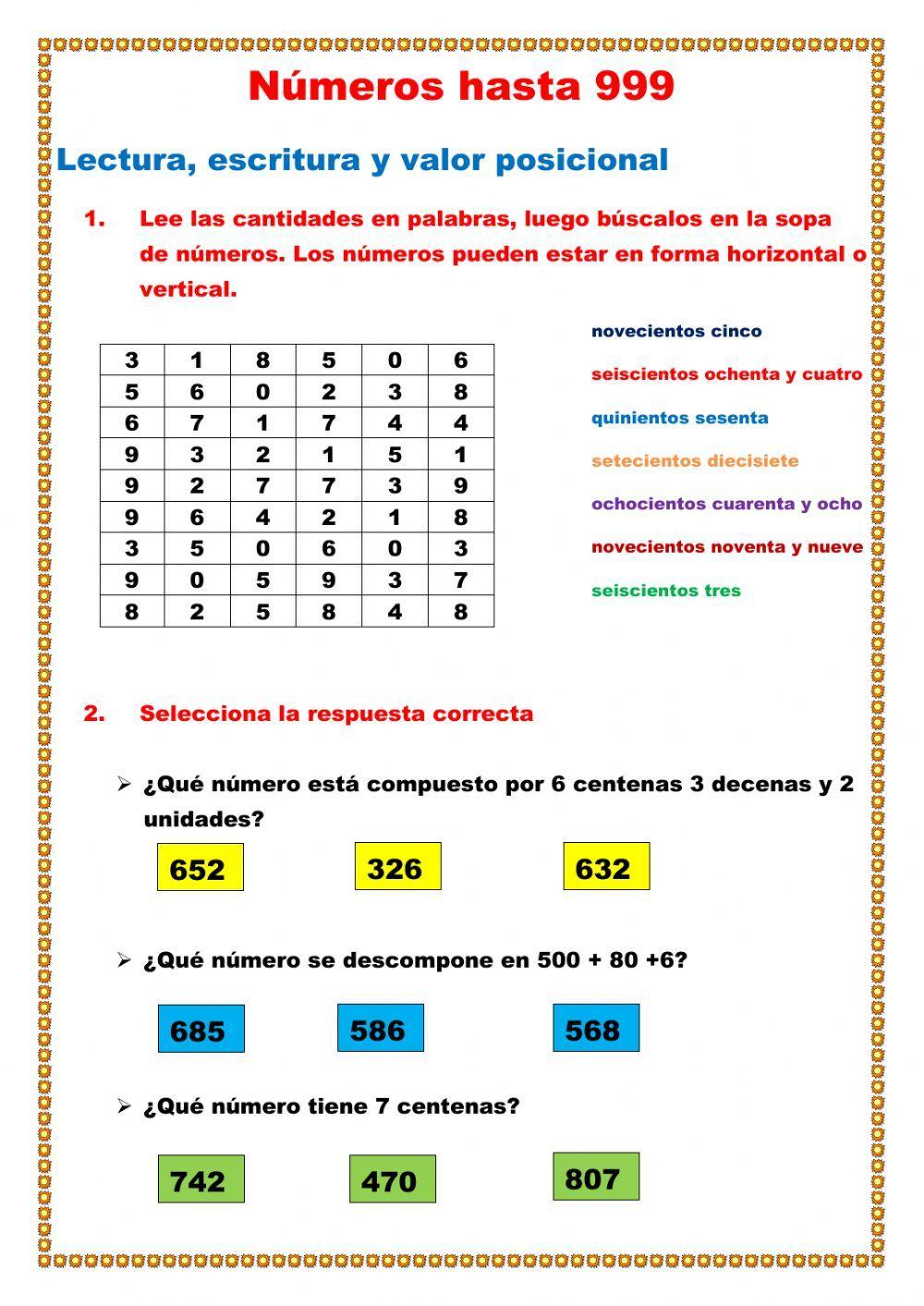 Números hasta 999 Números hasta 999