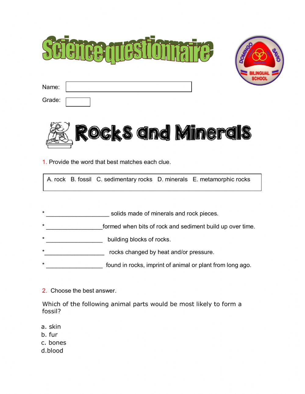 Cuestionario Science 3rd grade