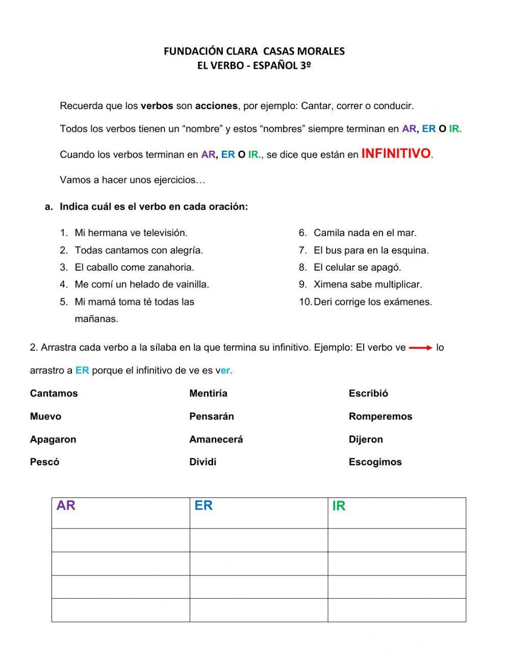 El verbo online worksheet for tercero | Live Worksheets