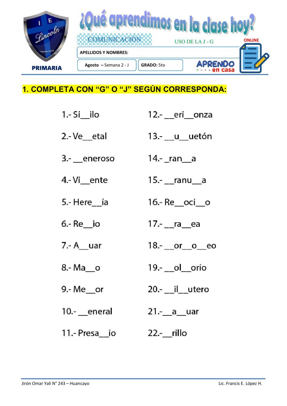 Practica de la g - j