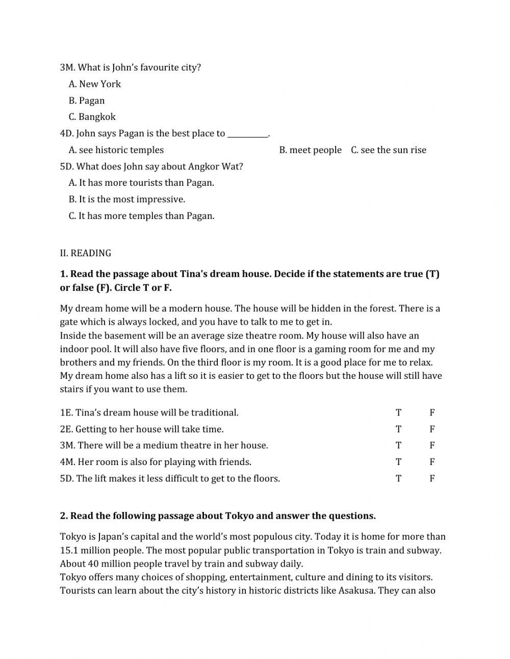 Lớp 6 - Kiểm tra 45 phút số 4 (Unit 9, 10)