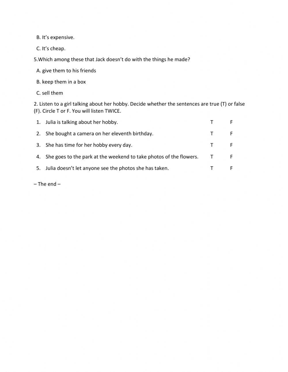 Lớp 7 - Unit 2 HEALTH - LISTENING