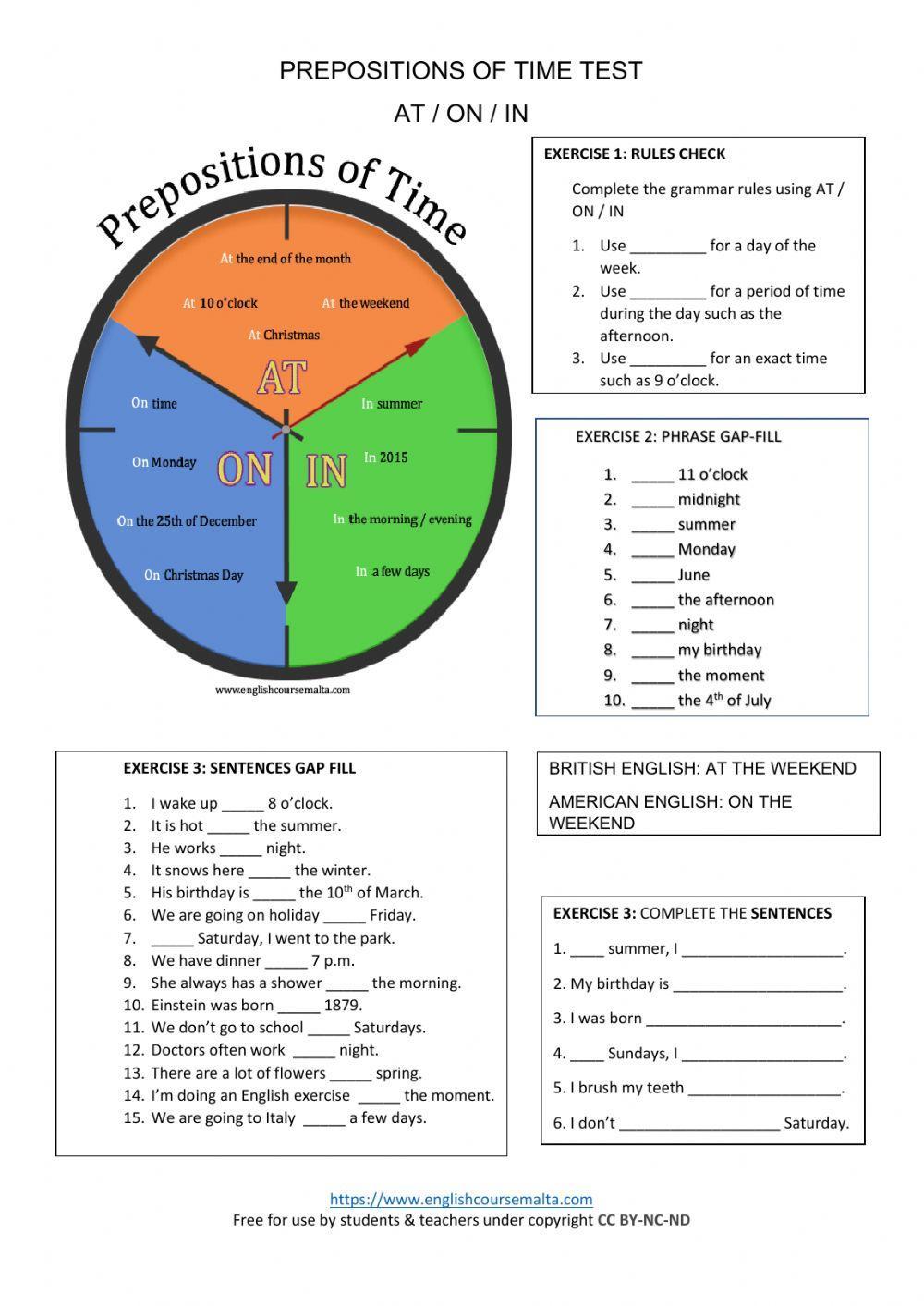 Prepositions of Time AT - ON - IN