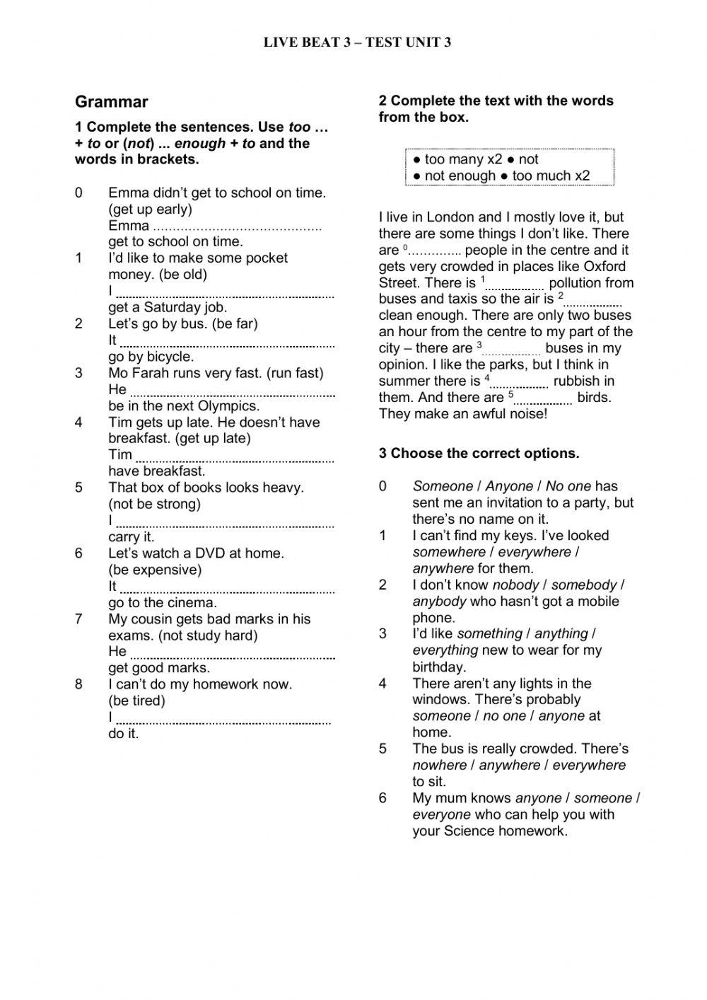 Test Junior 4 Unit 3