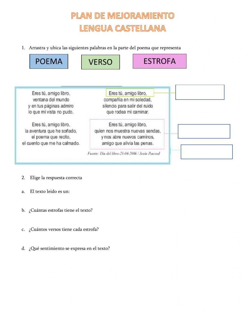 Plan de Mejoramiento Lengua Castellana 
