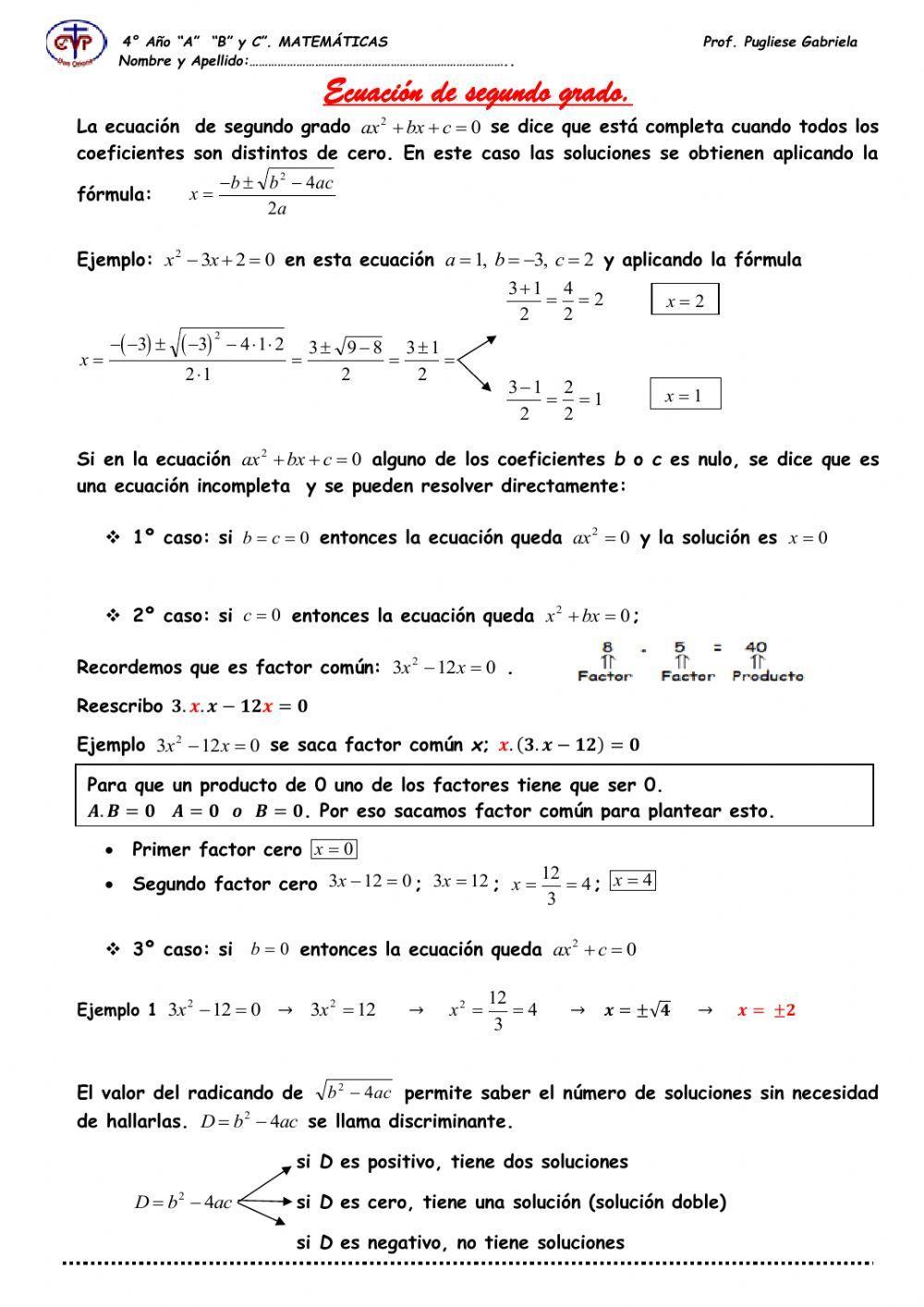 Ecuación de segundo grado