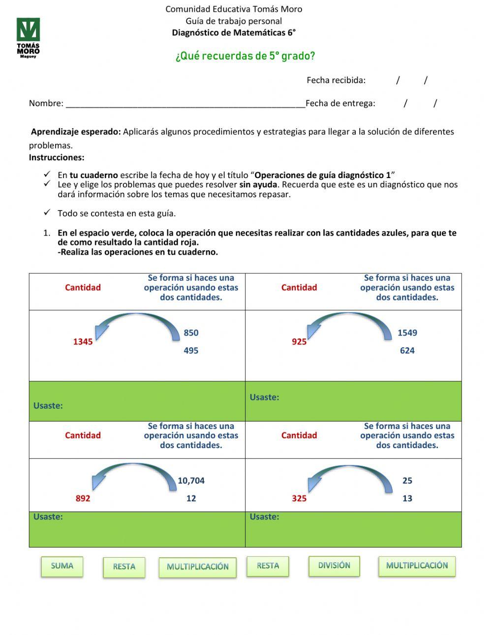 Diagnóstico Matemáticas 6°