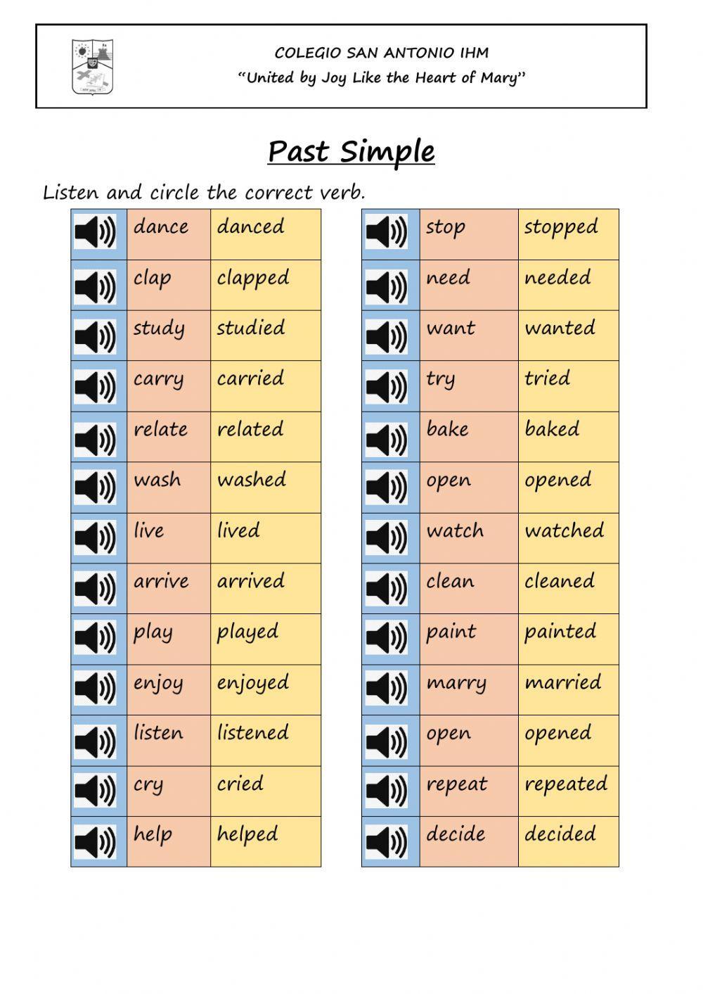 The Pronunciation of Regular Verbs in the Past Exercise Worksheet