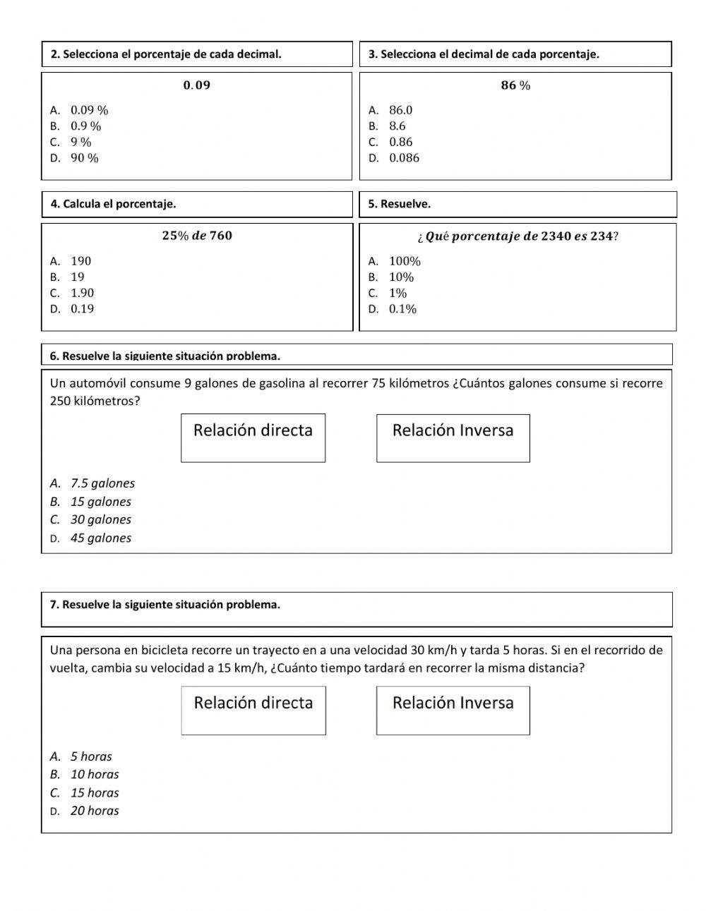 Proporcionalidad directa e inversa