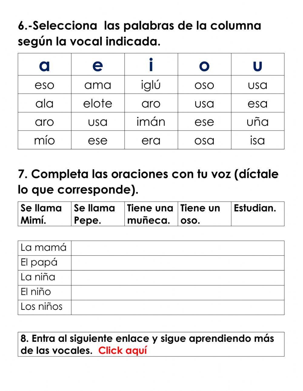 Las vocales worksheet for primer grado de primaria | Live Worksheets