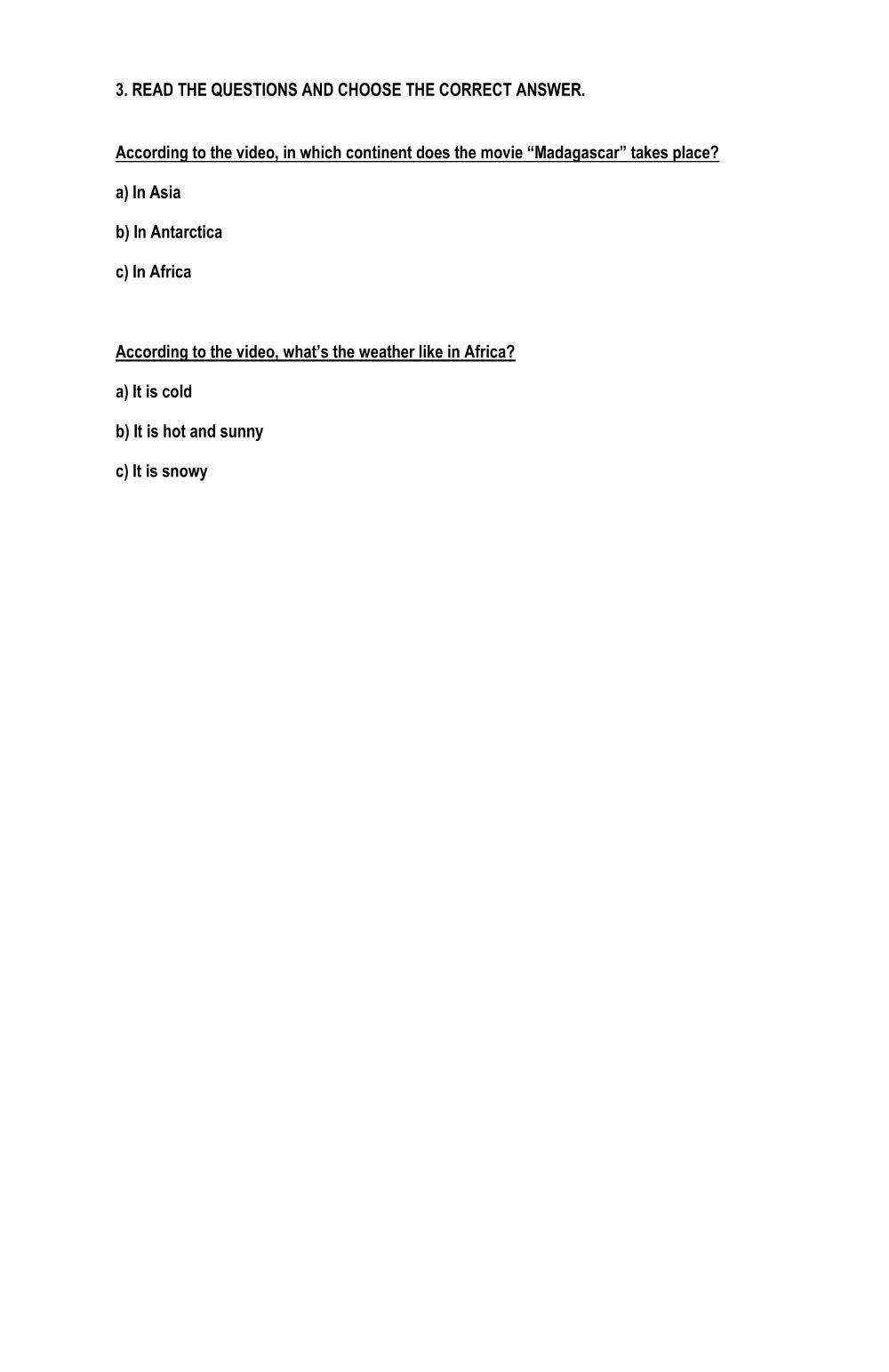 Madagascar worksheet