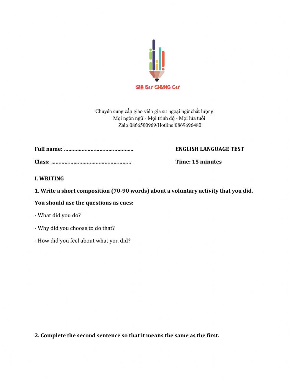 Lớp 7 - Unit 4 MUSIC AND ARTS-WRITING