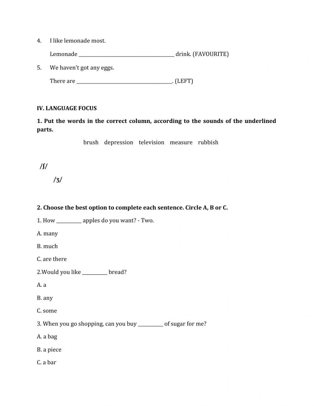 Lớp 7 - Kiểm tra 45 phút số 2 (Unit 4, 5)