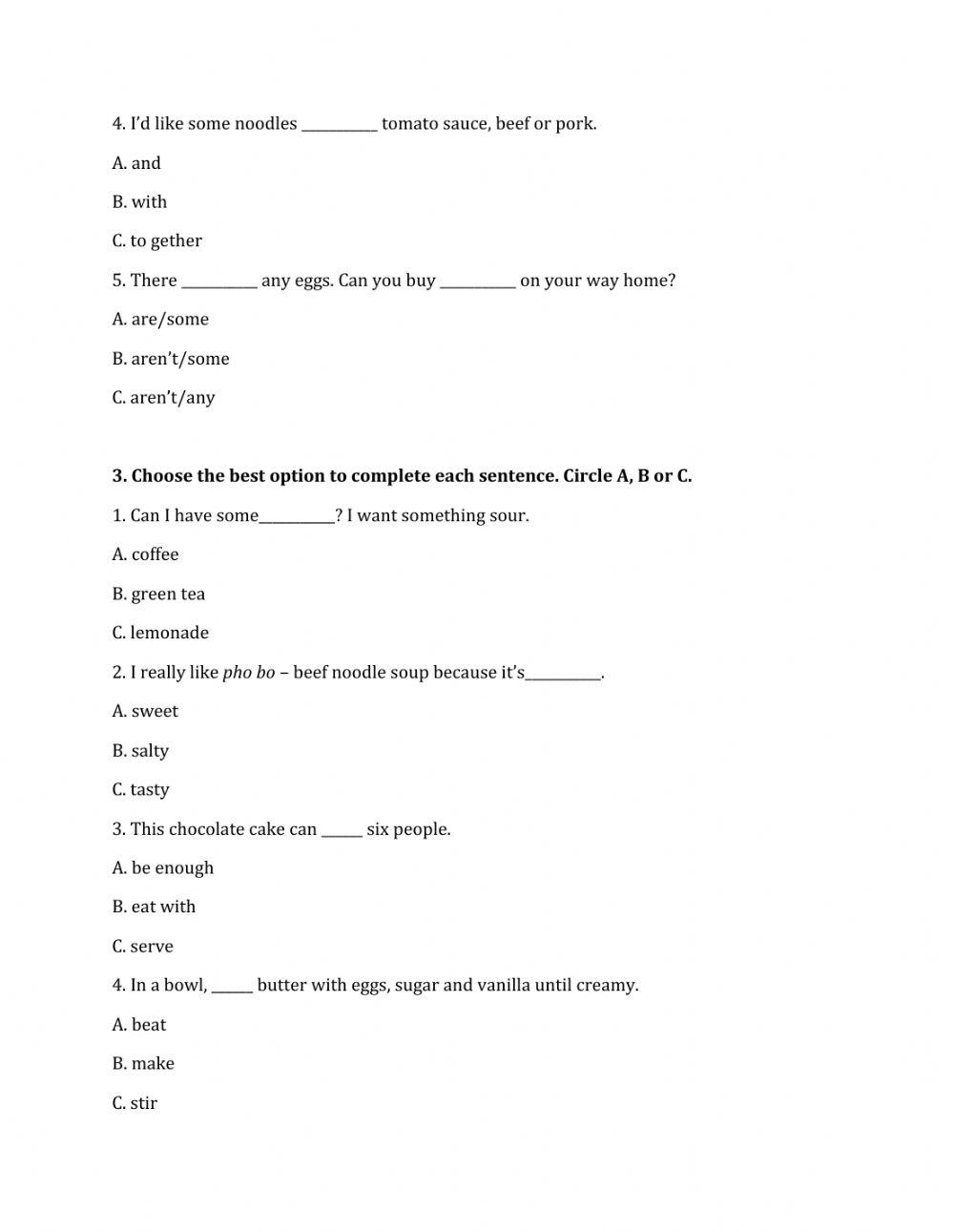 Lớp 7 - Kiểm tra 45 phút số 2 (Unit 4, 5)