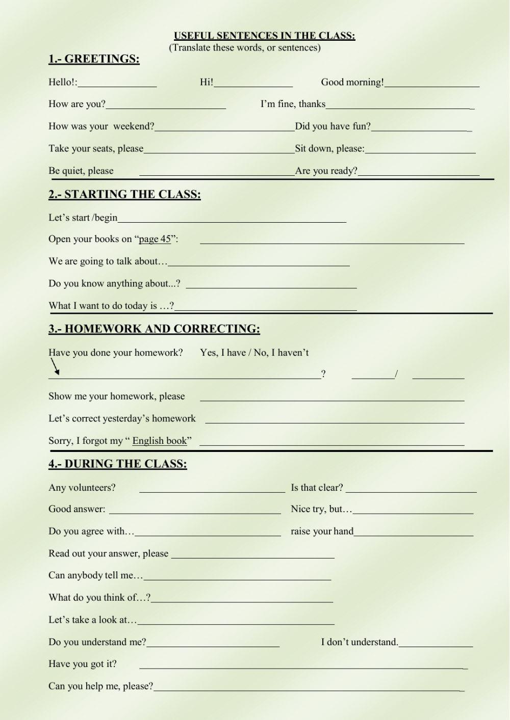 Useful sentences in the class