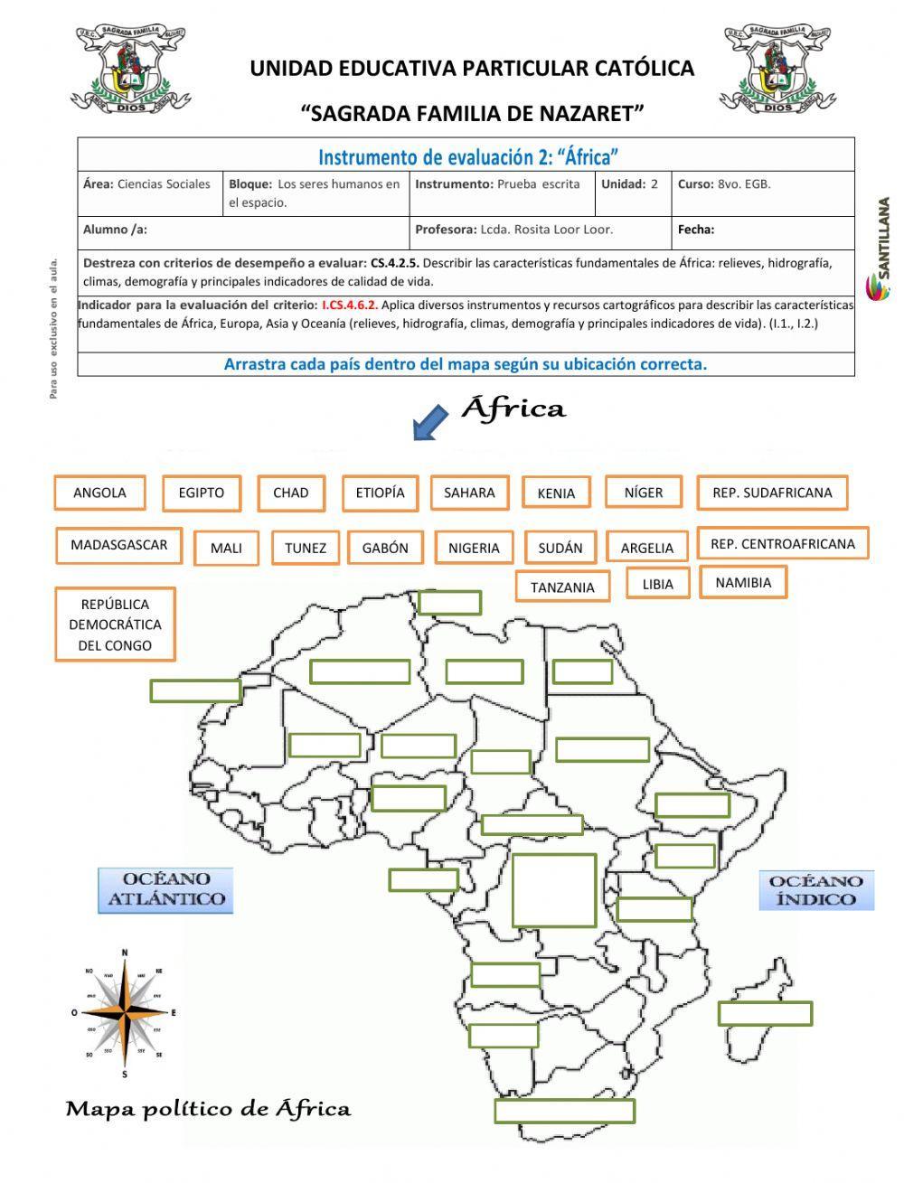 Hojas De Trabajo Sobre El Mapa De áfrica