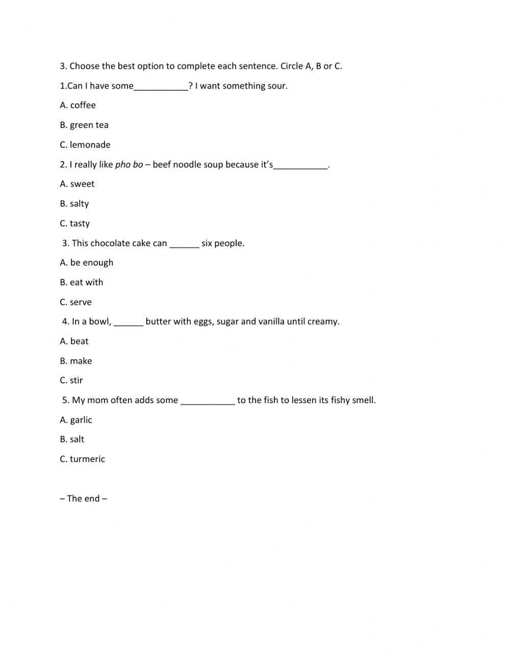 Lớp 7 - Unit 5 VIETNAMESE FOOD AND DRINK - LANGUAGE FOCUS