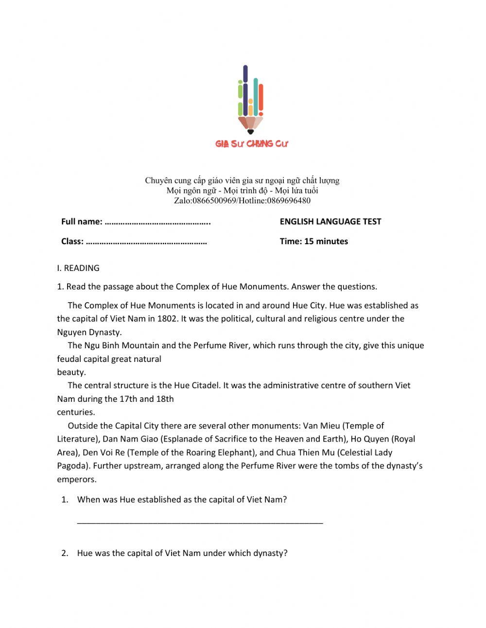 Lớp 7 - Unit 6 THE FIRST UNIVERSITY IN VIET NAM - READING