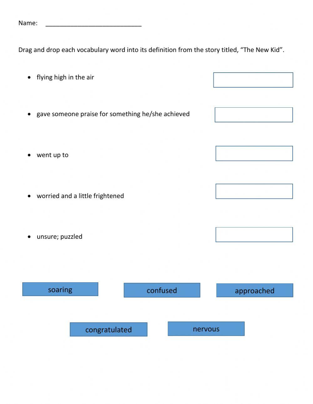 The New Kid Vocabulary