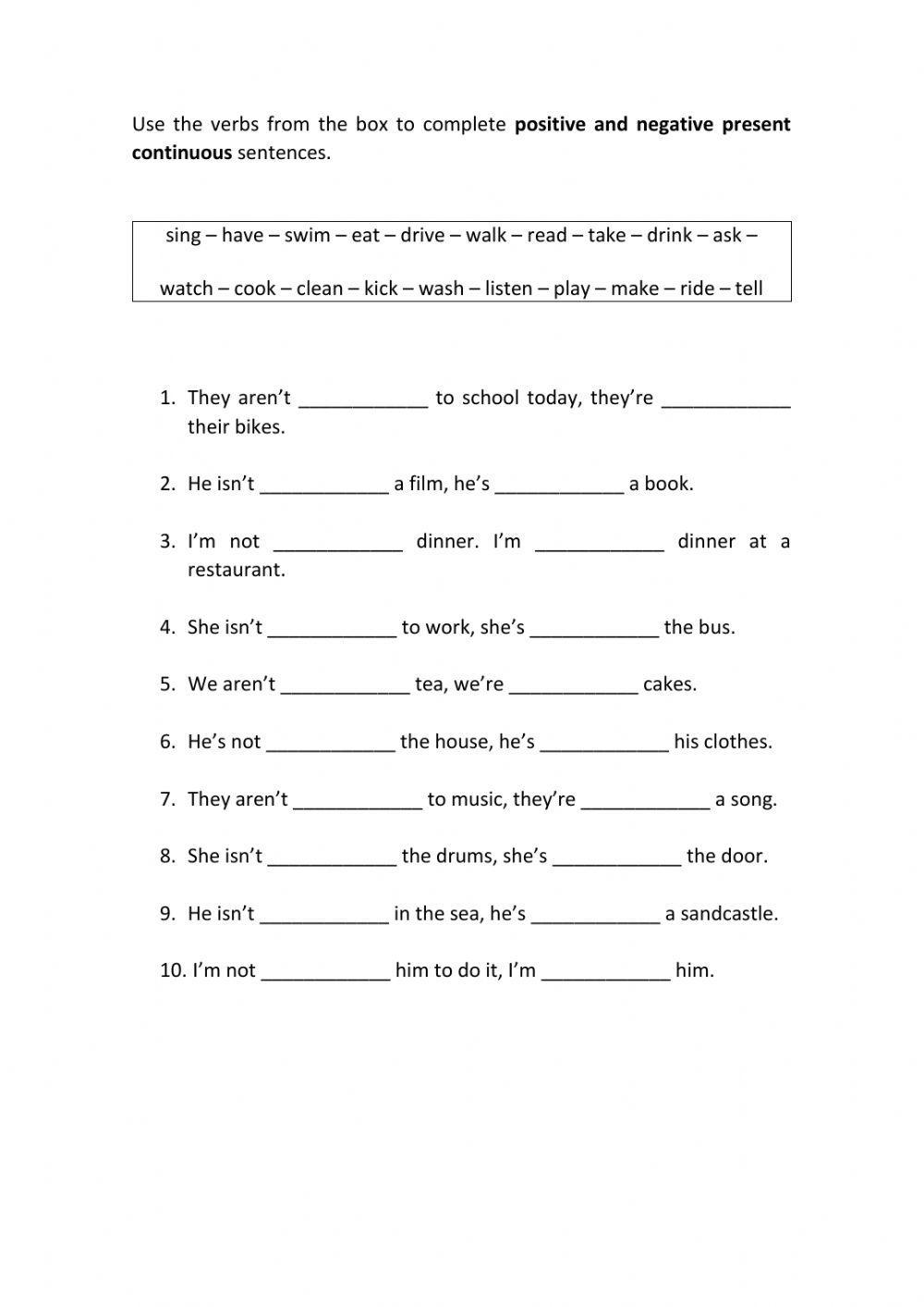 Positive and Negative Present Continuous