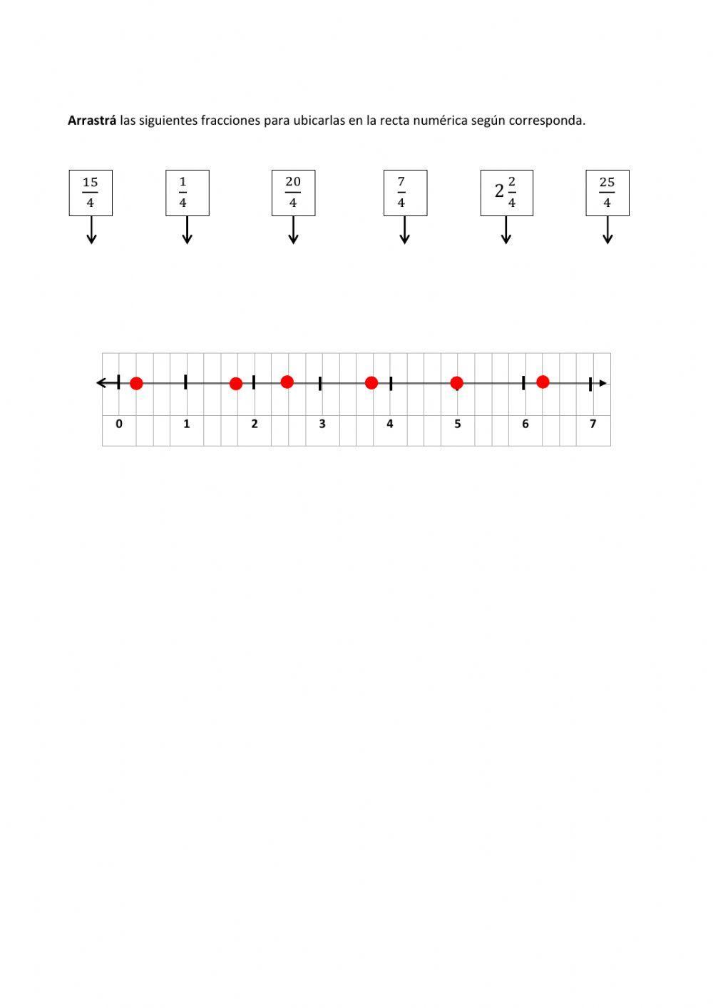 Representación en la recta numéricade números fraccionarios