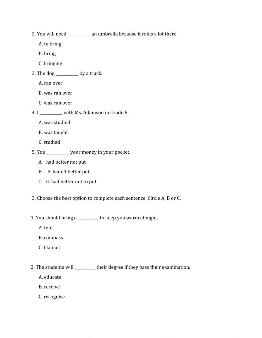Lớp 7 - Unit 7 TRAFFIC-LANGUAGE FOCUS