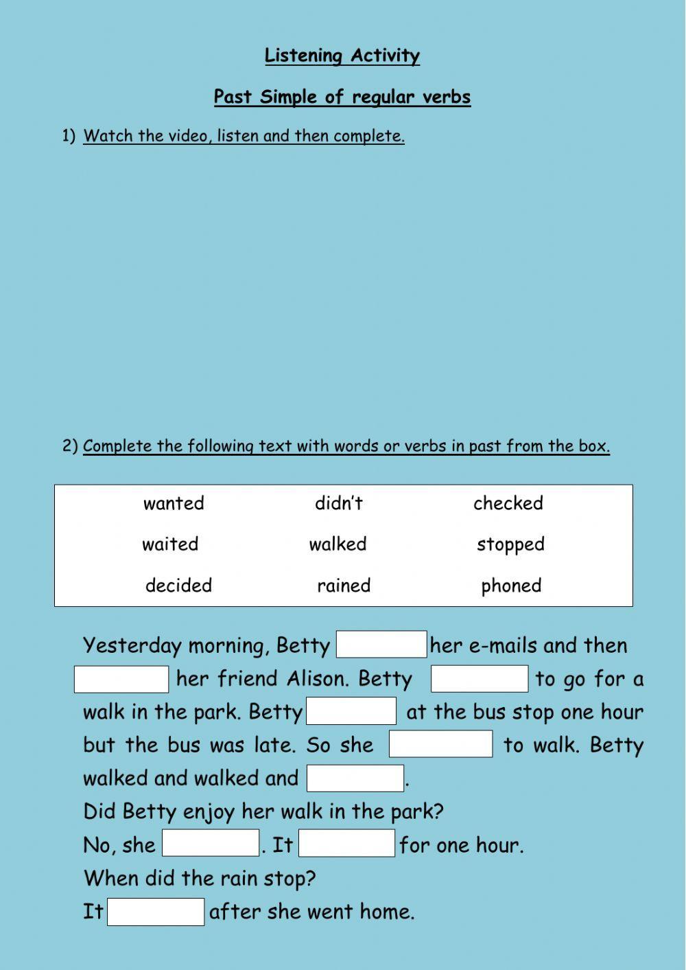 Listening activity simple past regular verbs