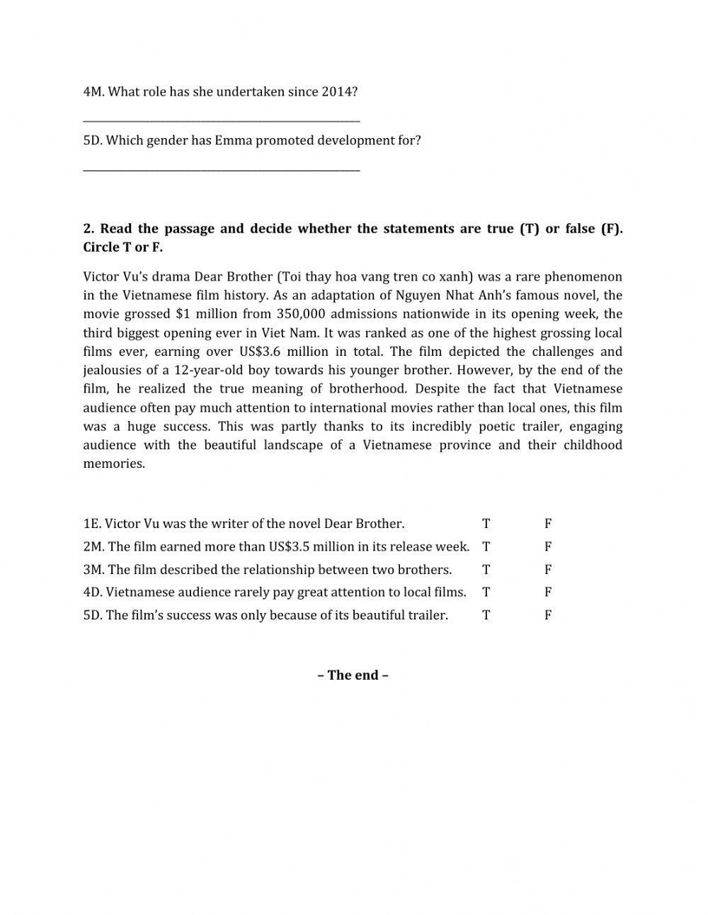 Lớp 7 - Unit 8 FILMS-READING