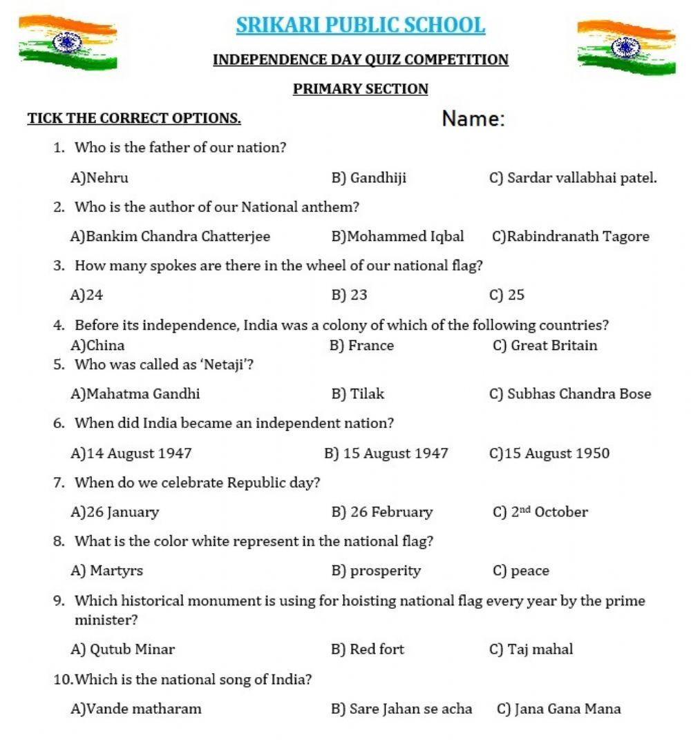 Independance Day Quiz Primary session