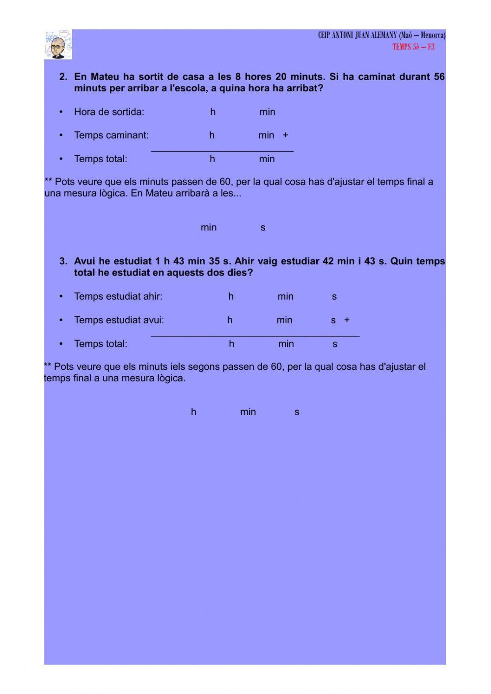 Sumes amb mesures de temps