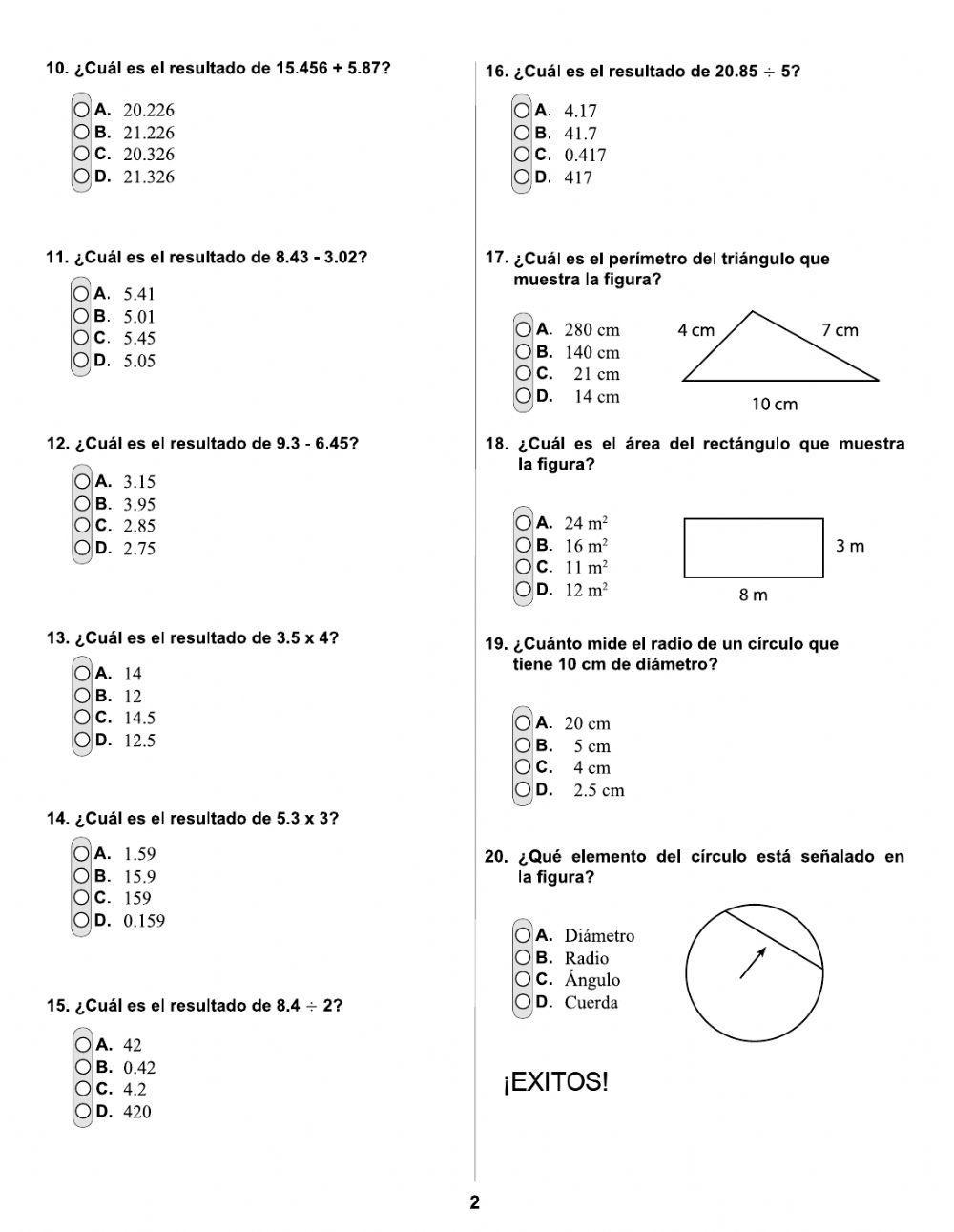 Examen de admisión matemáticas