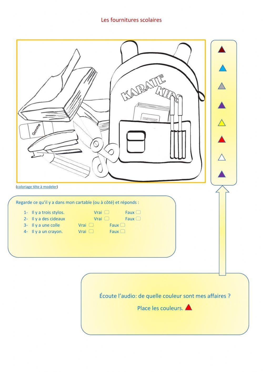 Materiel fournitures scolaires 2 worksheet