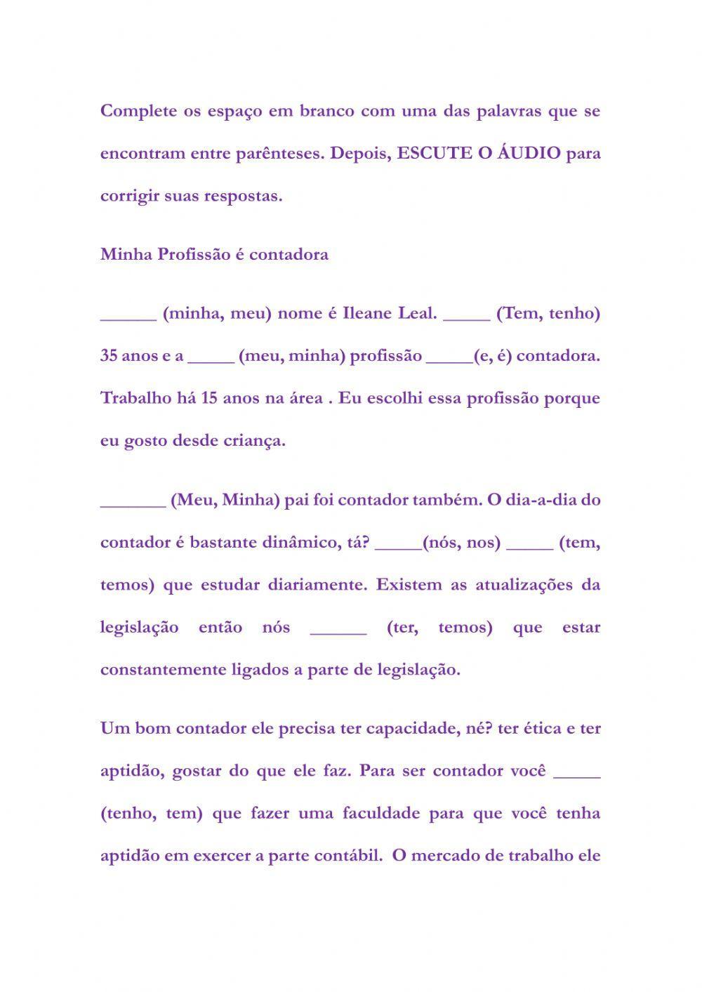 Áudio - POSSESSIVOS E VERBOS