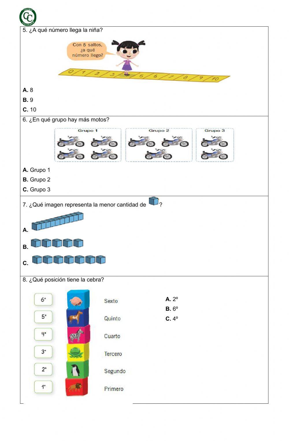 Evaluacion matemática números hasta 20