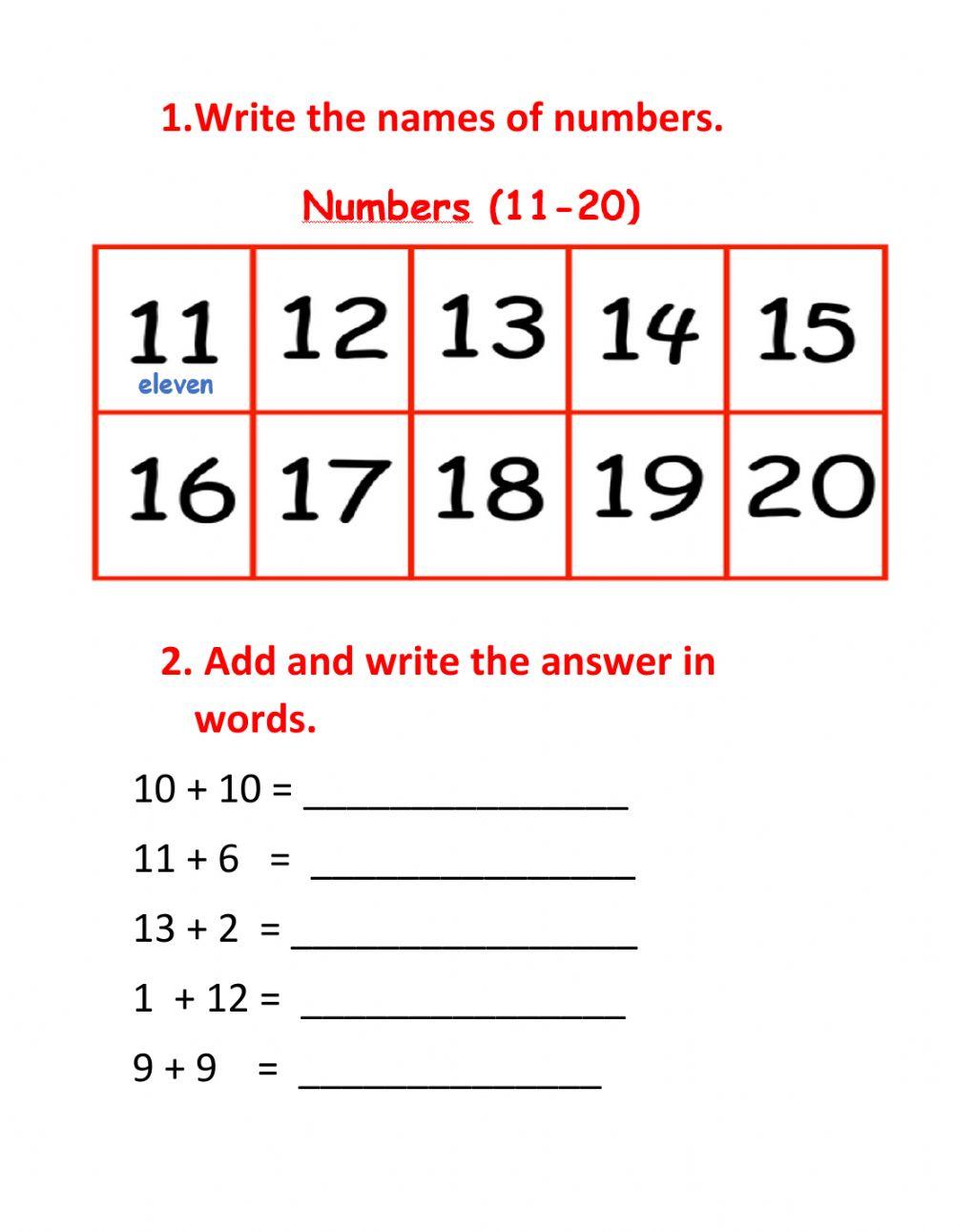Numbers 11 20 interactive worksheet Live Worksheets