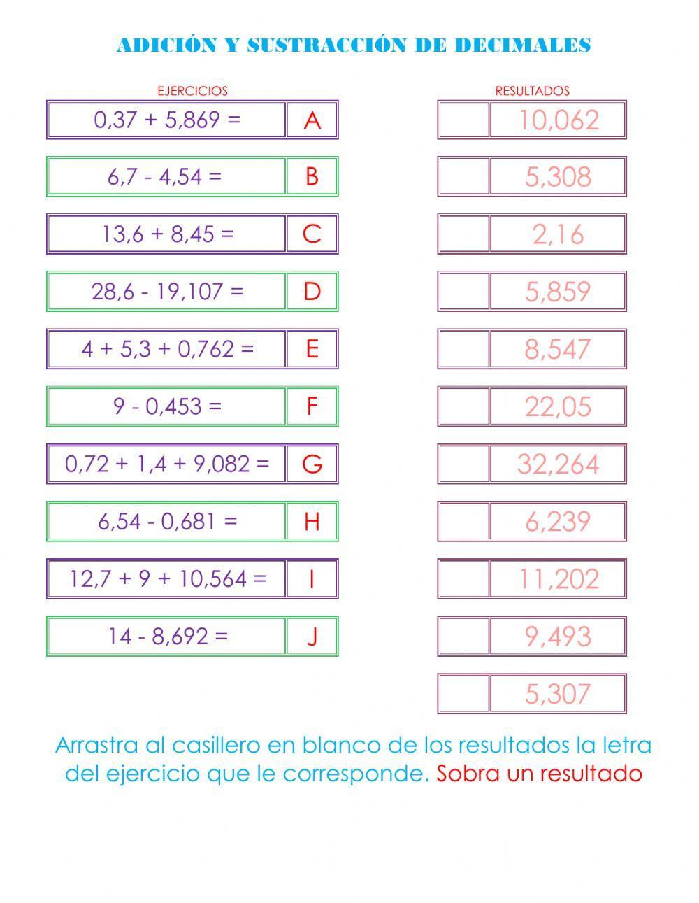 Adiciones y sustracciones de números decimales