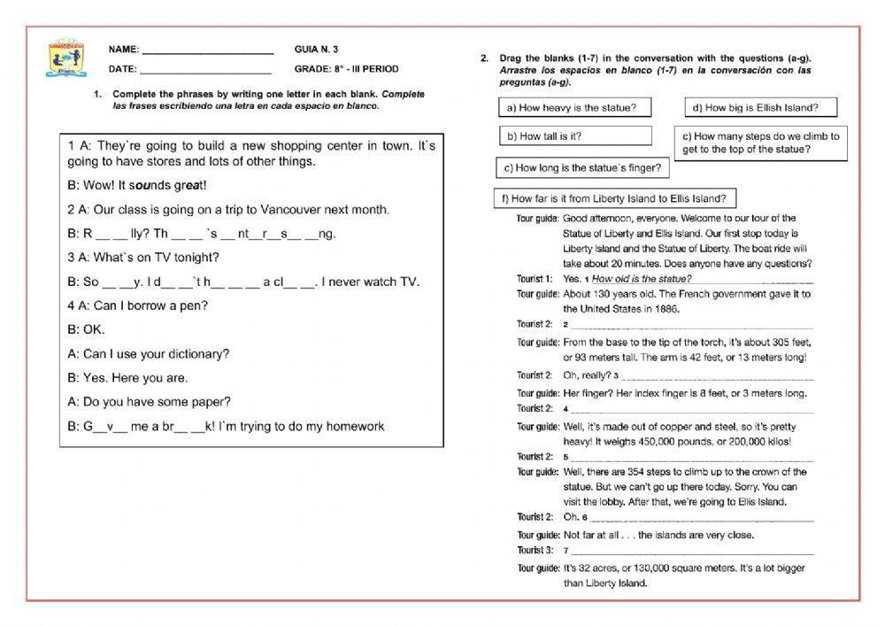 Question word how adjectives of dimension Exercise