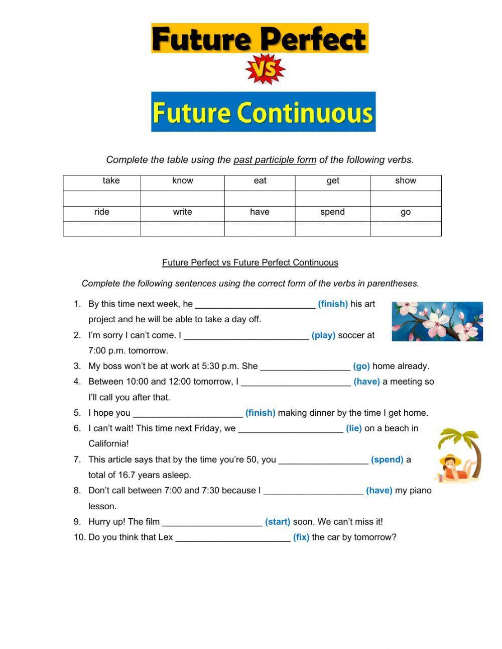 Future Perfect vs Future Continuous Future Perfect vs Future Continuous