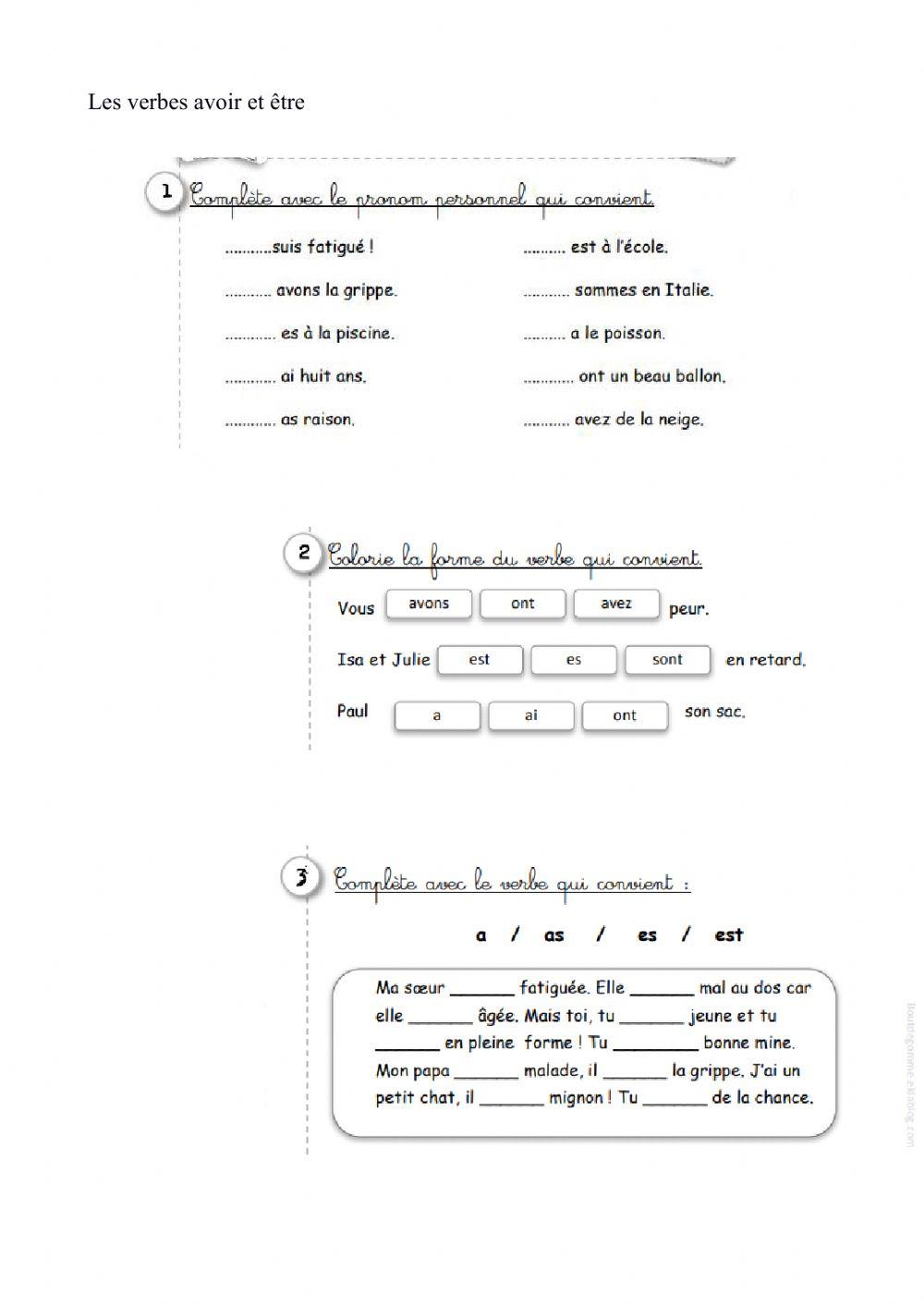 Les verbes avoir et etre