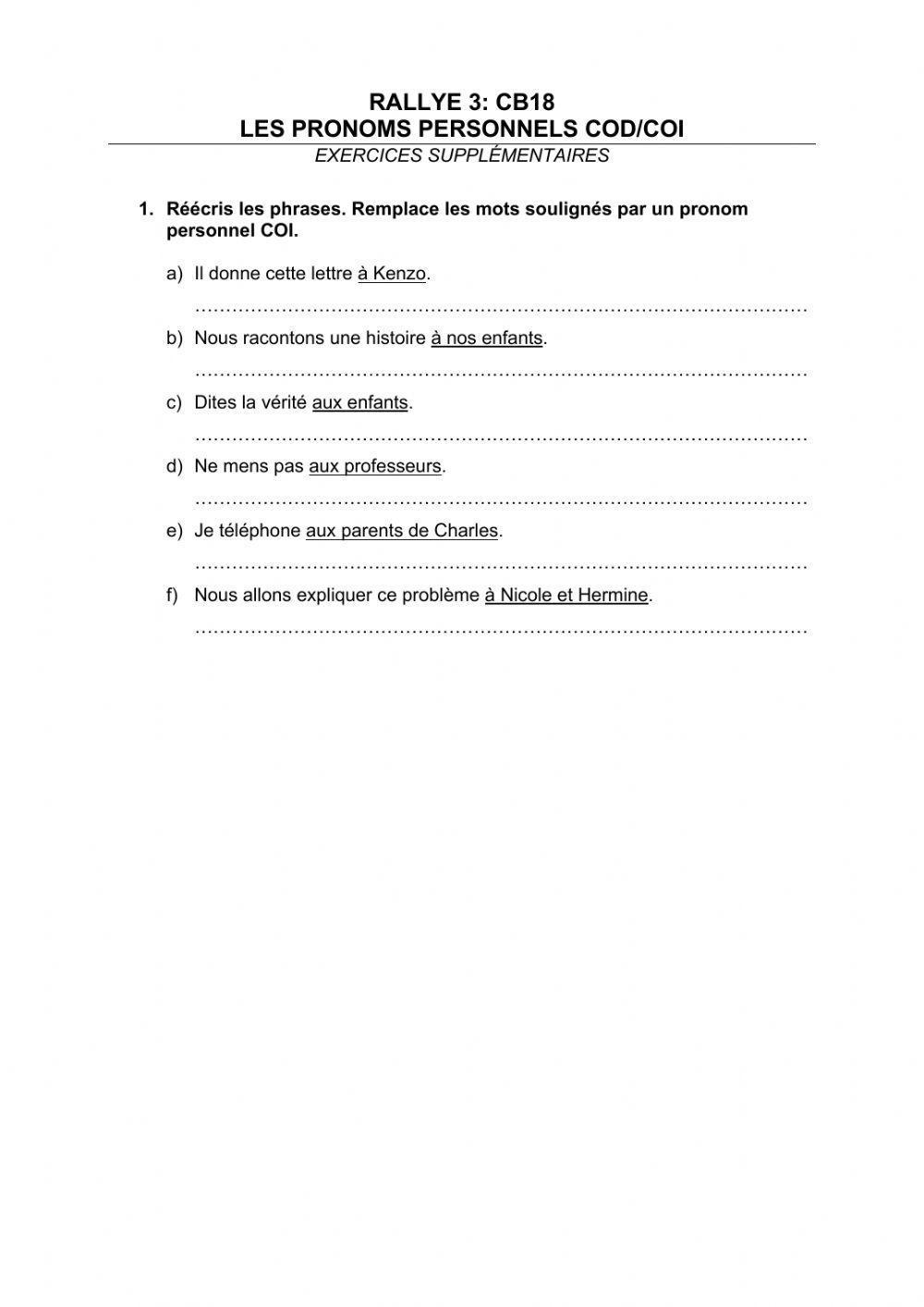 Le pronom personnel COI