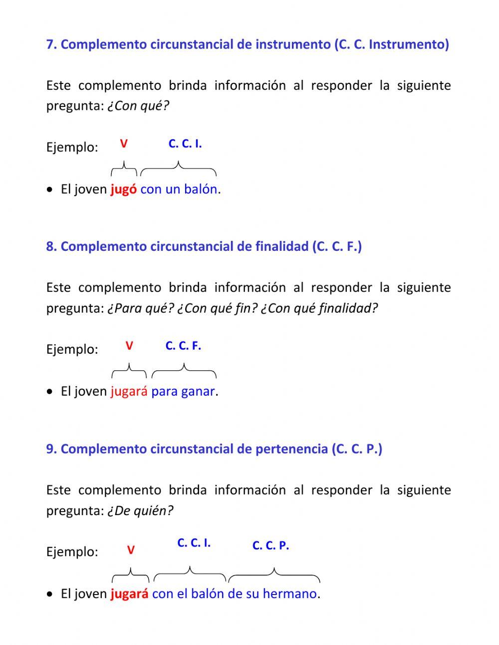 7° - Complementos del Verbo - Teoría