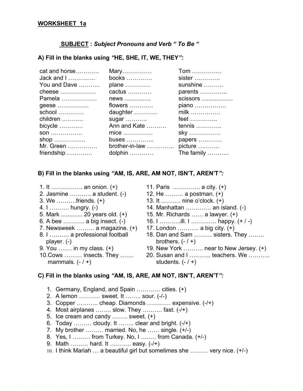 To be- and pronoun practice (Mahel's worksheets)