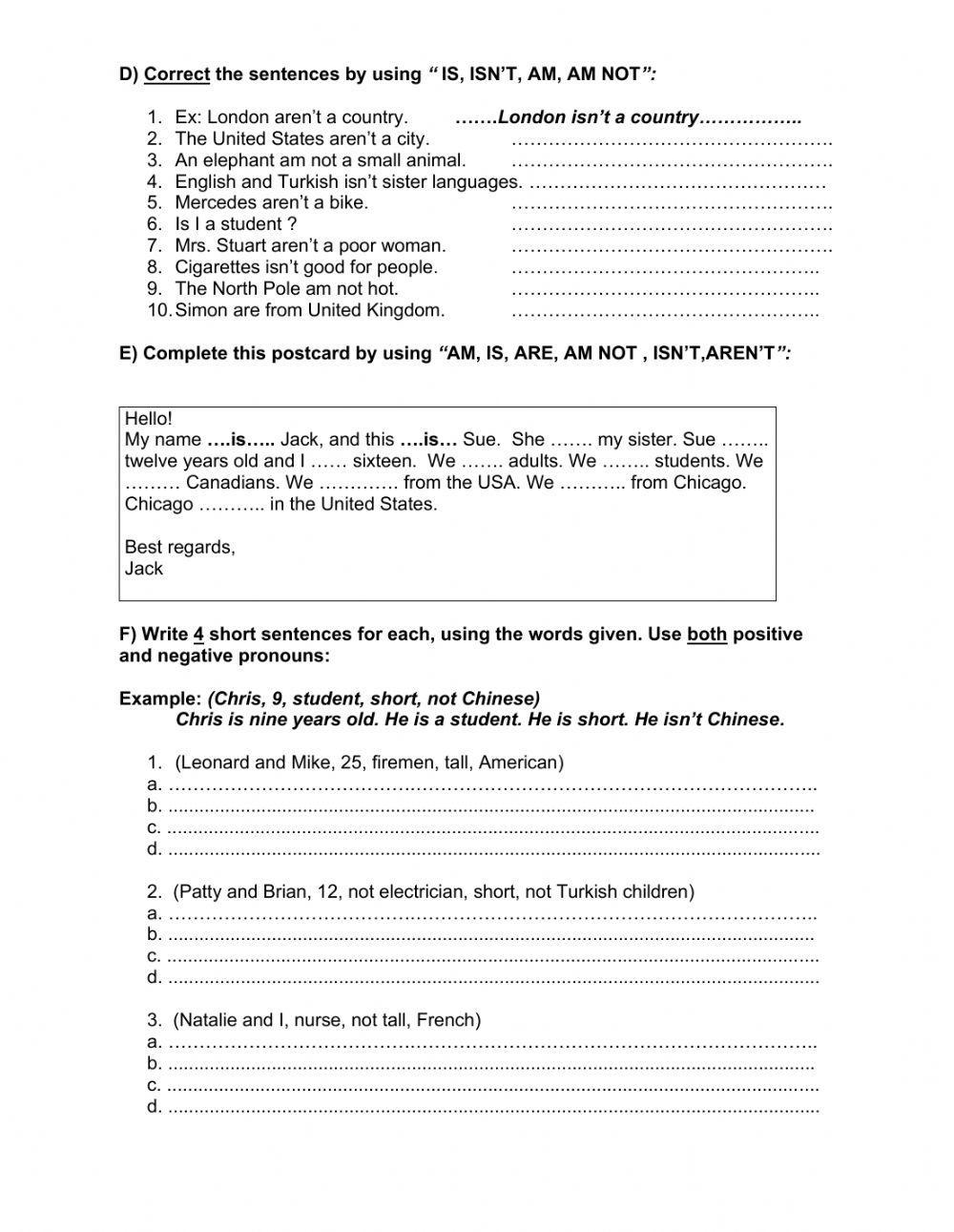 To be- and pronoun practice (Mahel's worksheets)