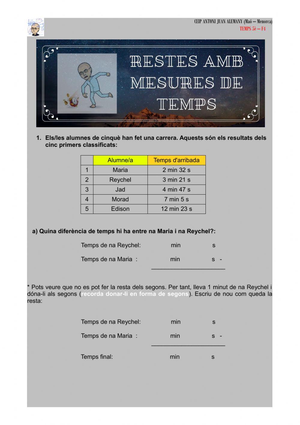 Restes amb mesures de temps