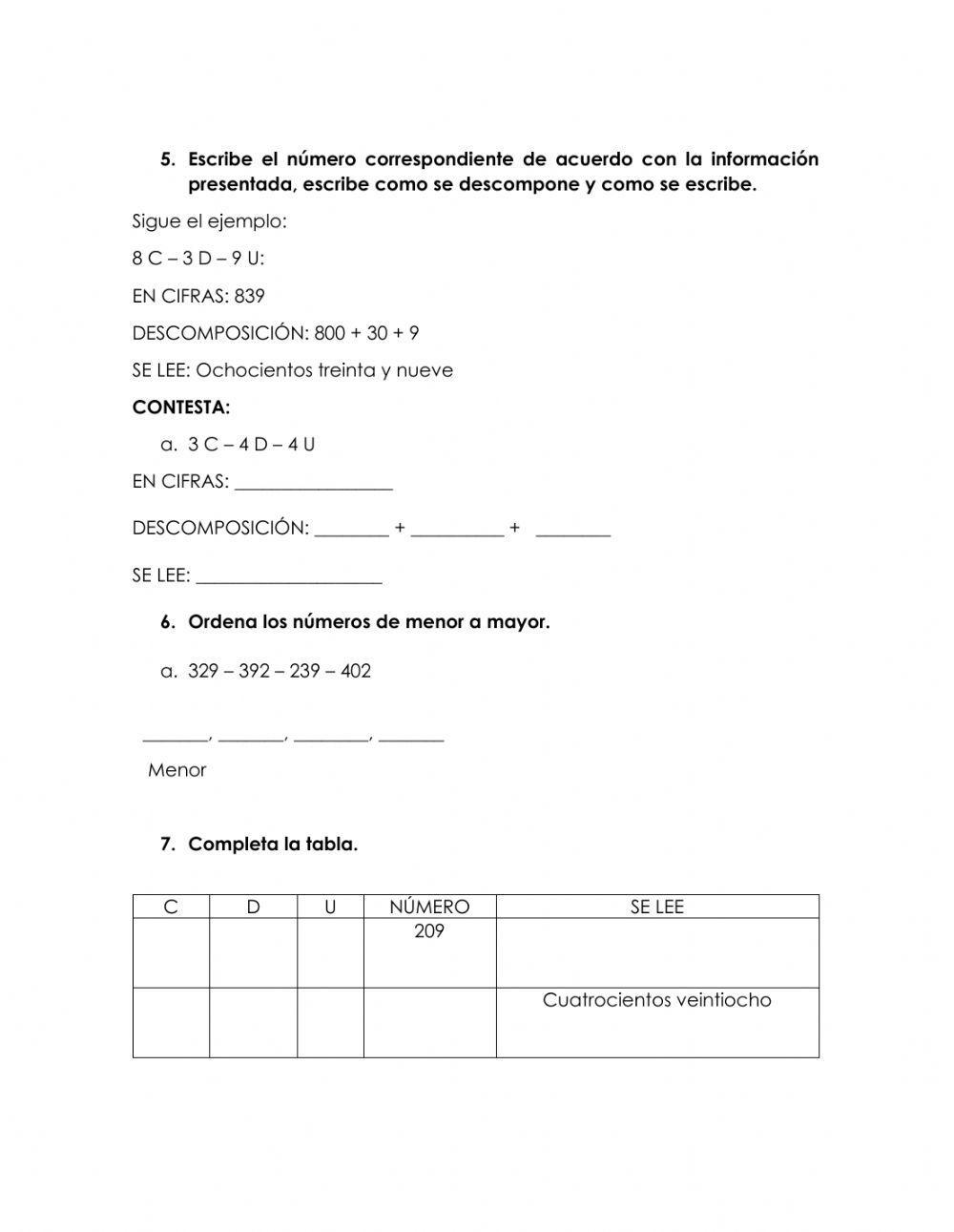 Prueba Valor posicional y problemas aditivos