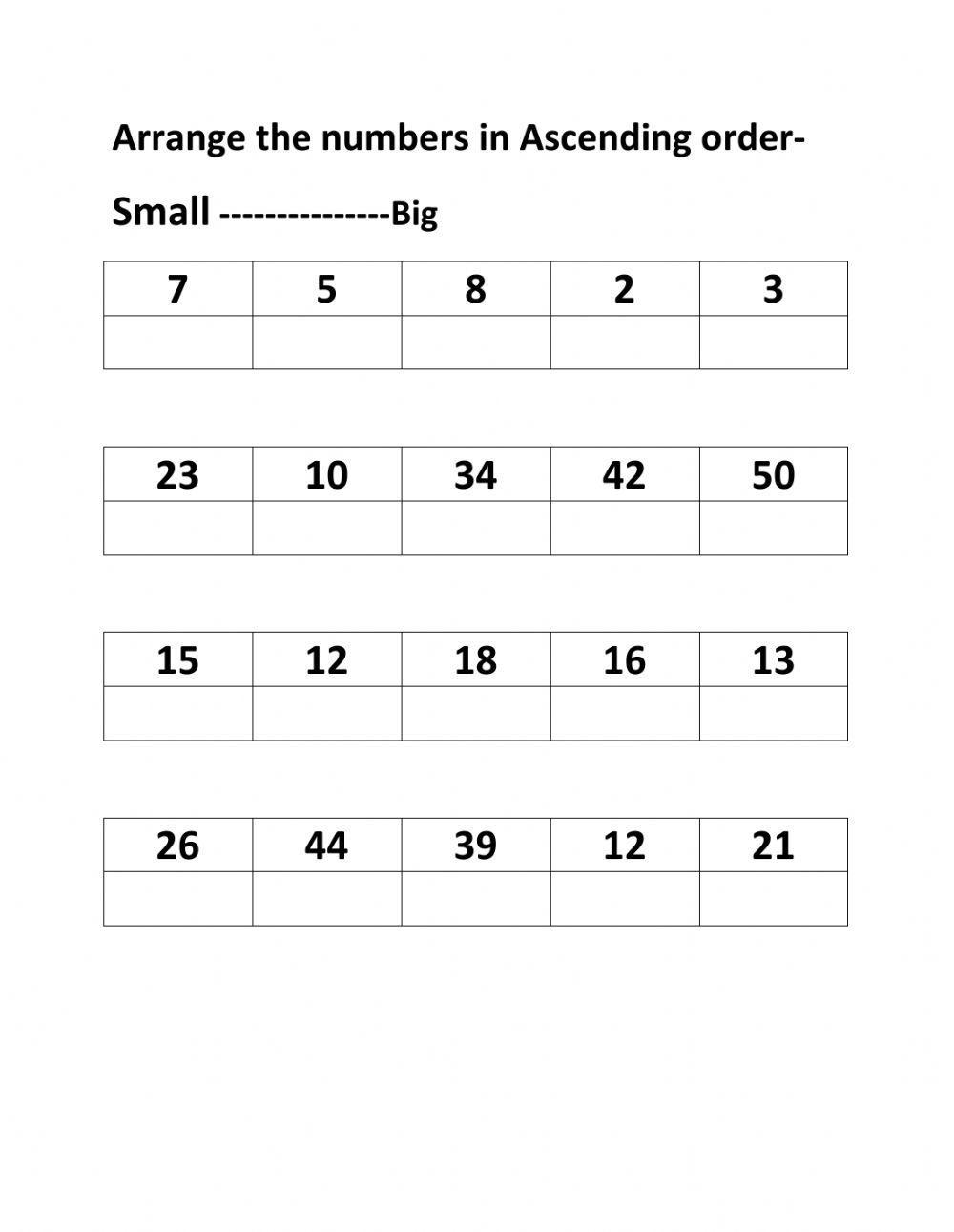 Ascending order | Live Worksheets