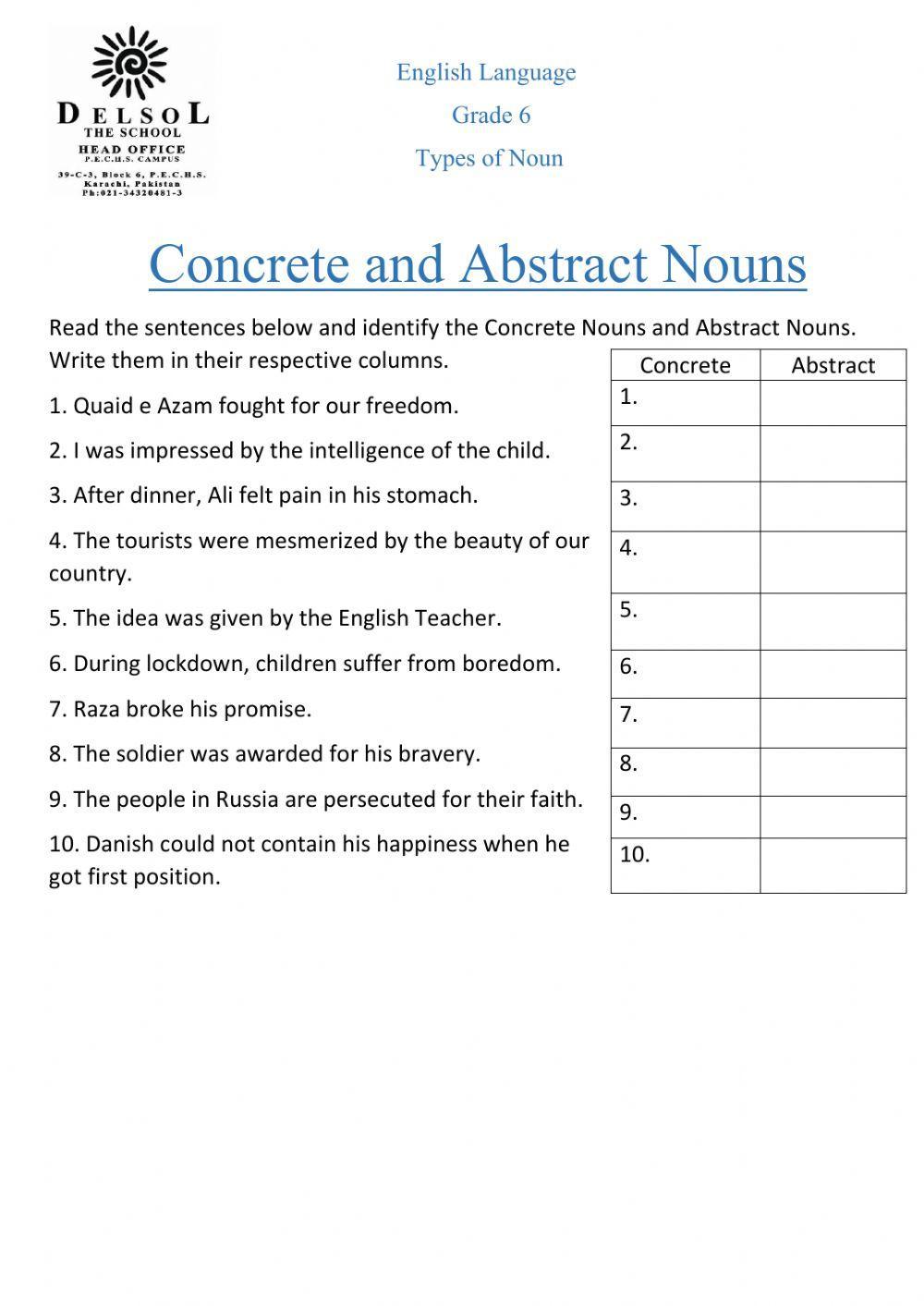 Concrete & Abstract Nouns worksheet | Live Worksheets concrete-abstract-nouns-worksheet-live-worksheets